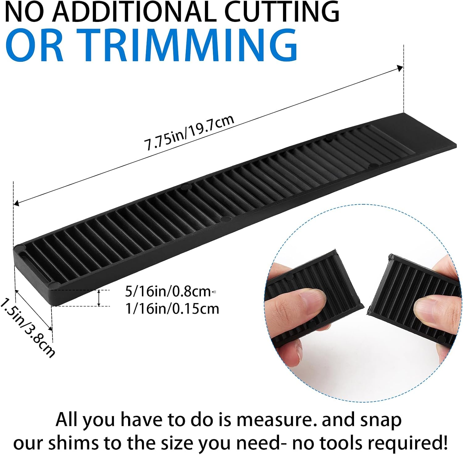 Composite Shims 7.75 Plastic Wedges (12 Pack) - Extreme Load Support Leveling Shims for Furniture, Door, Toilet, Table - Never Rot Shims with Anti-Slip Design（Black）